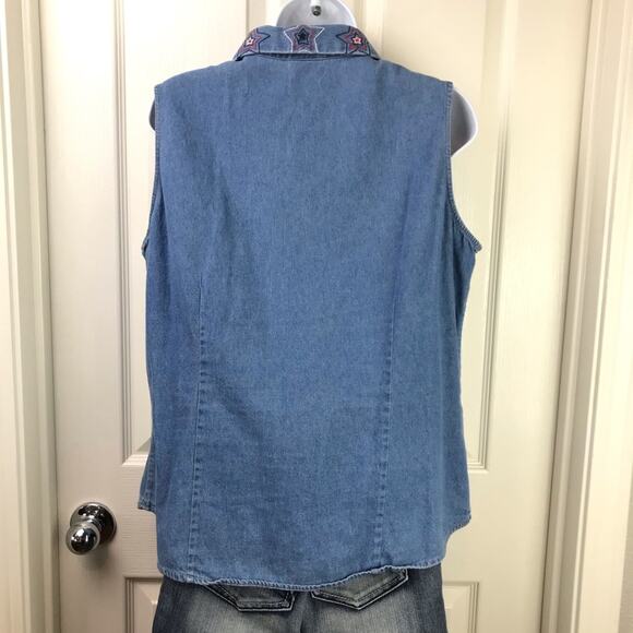 Vintage 90's Cascade Blues Chambray Star Top XL - Picture 2 of 5